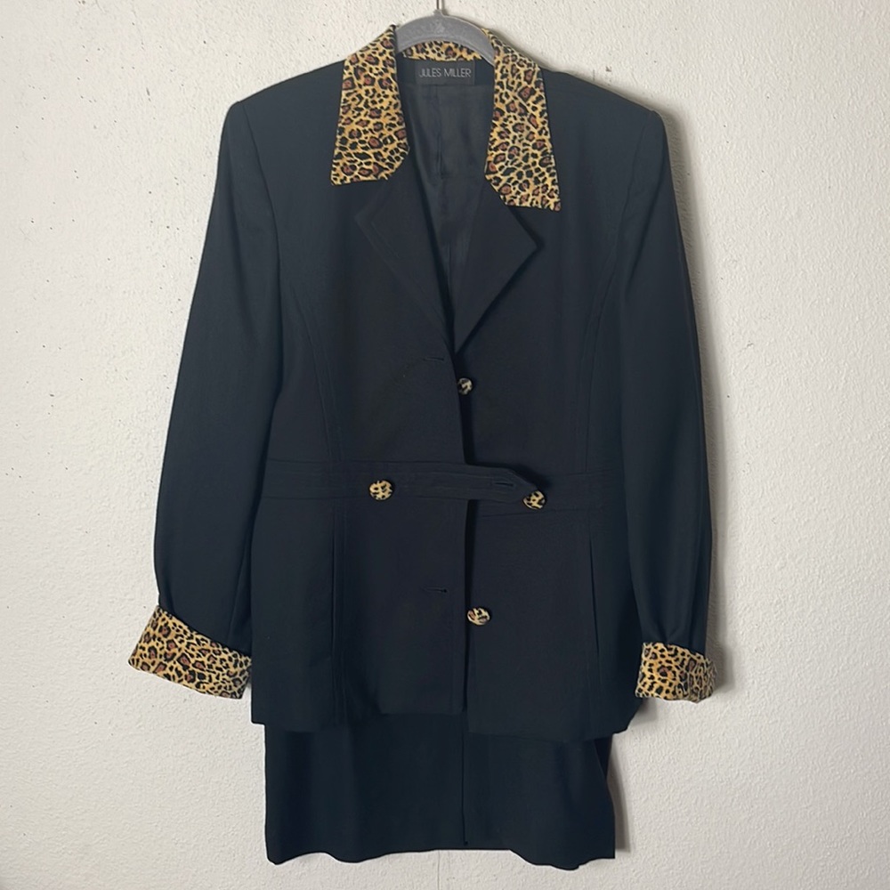 Vintage Jules Miller wool suit with skirt leopard buttons up front size …